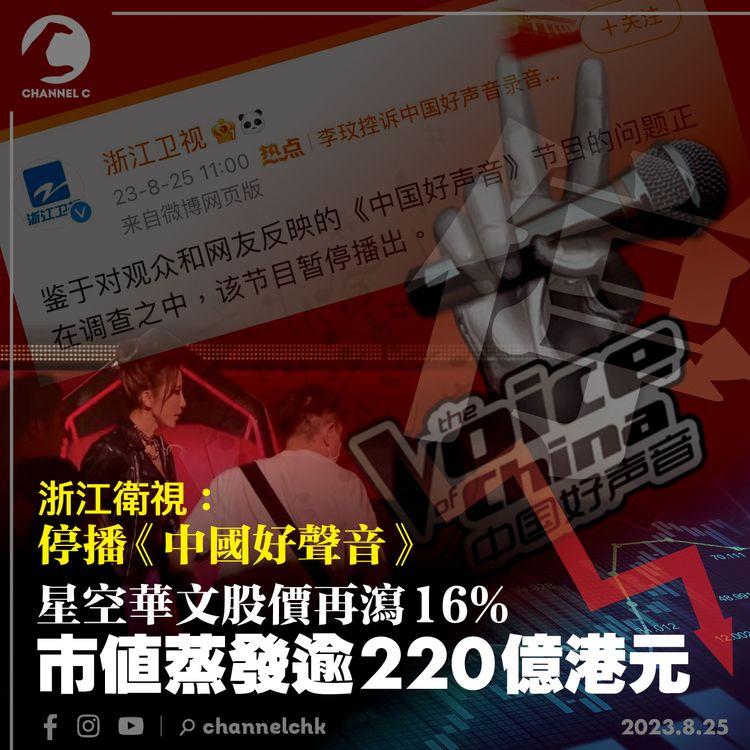 浙江衛視：停播《中國好聲音》　星空華文股價再瀉16%　市值蒸發逾220億港元