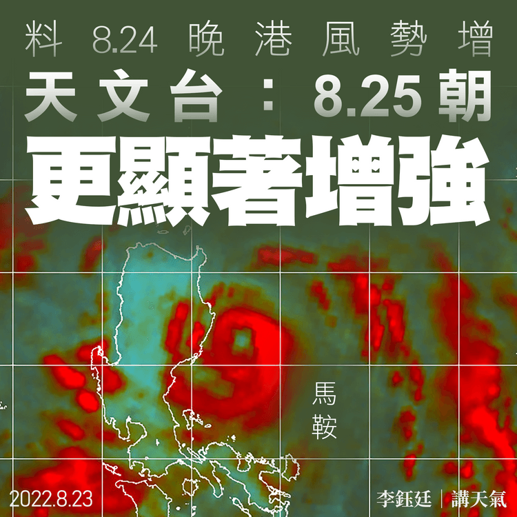 馬鞍風球｜天文台料8.24晚強風8.25朝烈風 巨浪兼風暴潮沿岸水浸｜天氣師李鈺廷