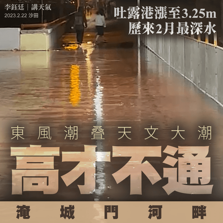 強東風推高天文大潮 吐露港漲至3.25m破2月紀錄！直擊城門河畔被淹｜天氣師李鈺廷