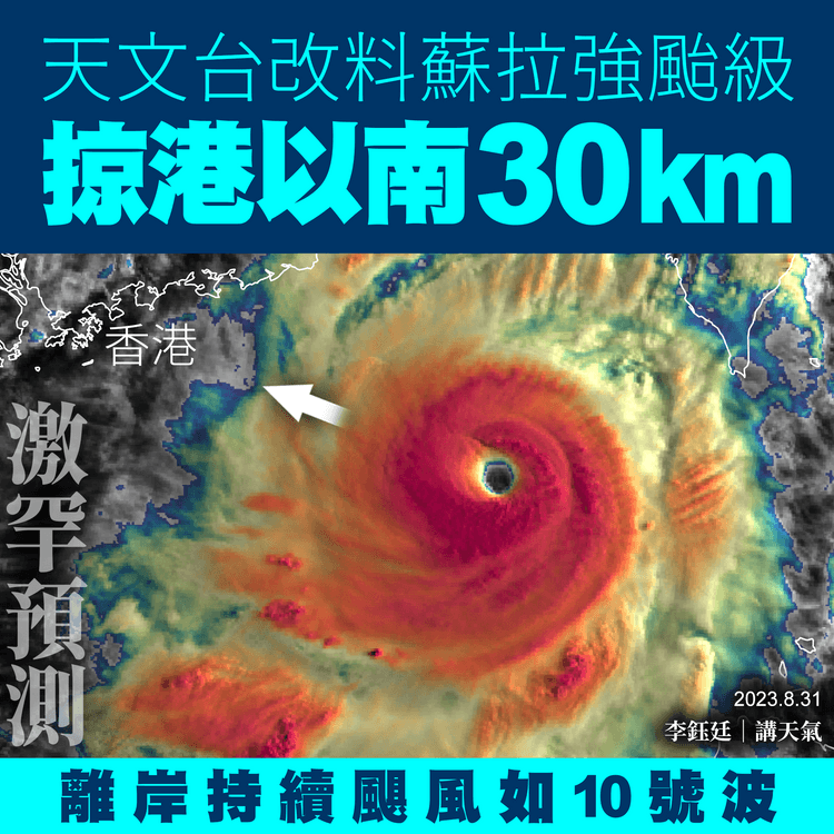 超強颱風蘇拉｜天文台罕預測港離岸颶風如10號波！改料強颱級南掠30km更近｜天氣師李鈺廷