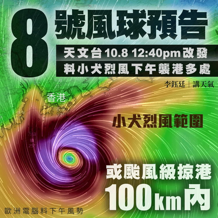 颱風小犬｜天文台10.8 12:40pm上8號波！料下午掠港100km內 烈風襲多處｜天氣師李鈺廷