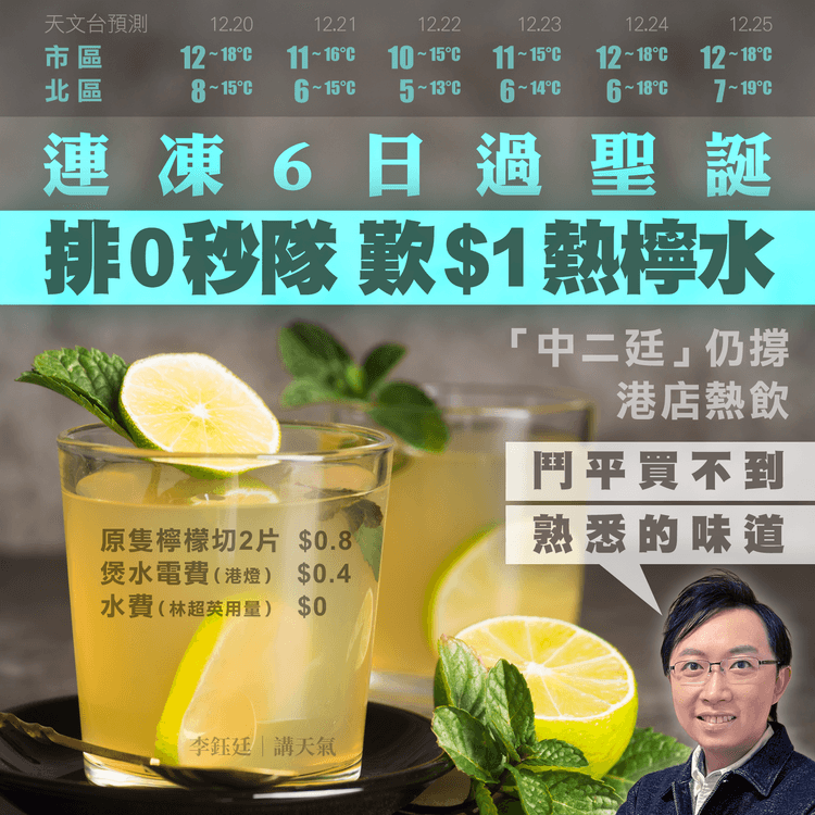 港恐連凍6日過聖誕！天文台改料12.22更冷 市區10°C北區5°C 勢創史上10大寒極冬至｜天氣師李鈺廷