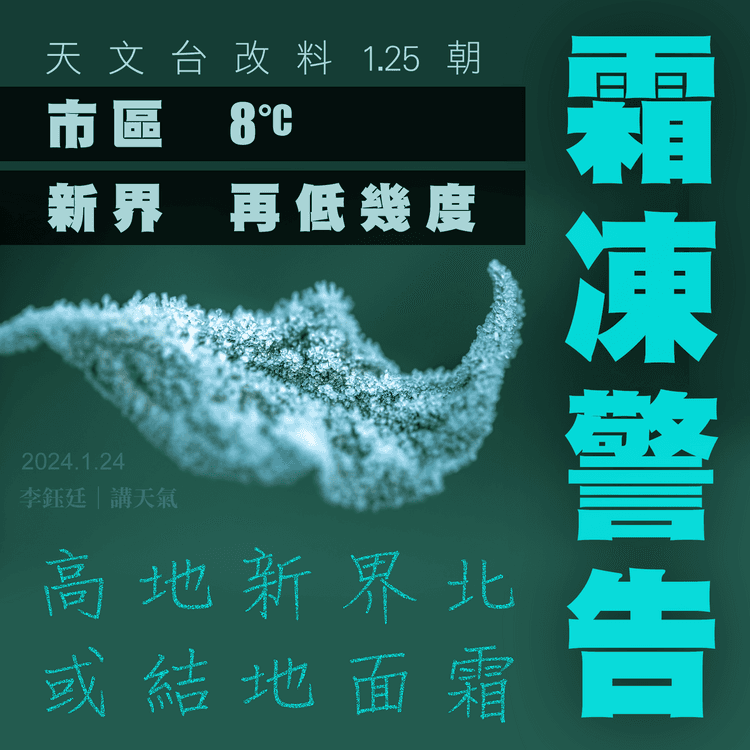 霜凍警告！1.25朝高地新界北或結霜 天文台改料市區8°C北區3°C｜天氣師李鈺廷