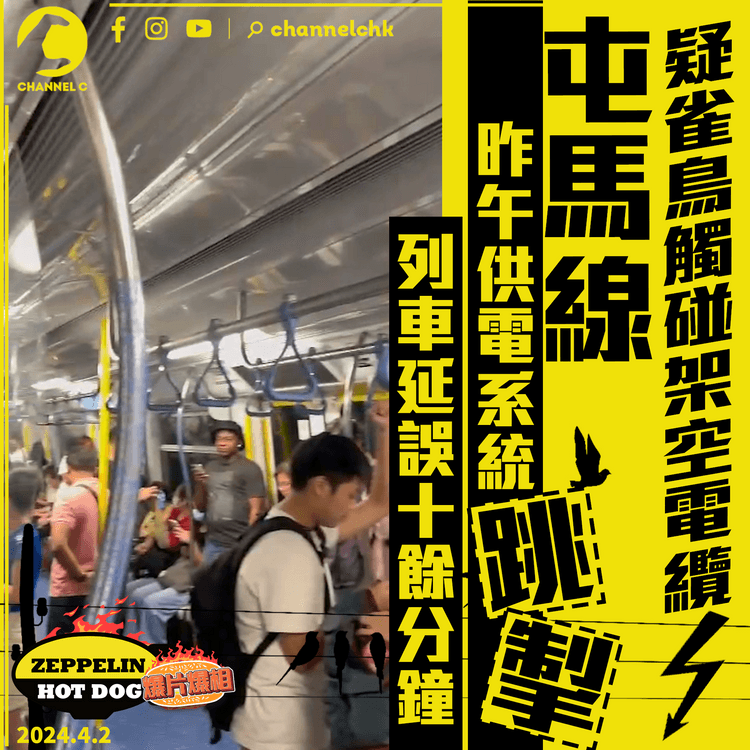 疑雀鳥觸碰架空電纜　屯馬線昨午供電系統跳掣　列車延誤10餘分鐘｜齊柏林熱狗店特約爆片爆相