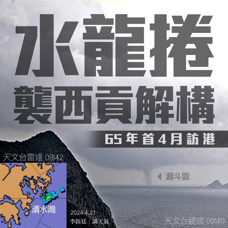 解構水龍捲襲西貢！65年首4月訪港｜珠西雷雨凶如刀削面 猛陣風吹甩港鐵站頂 冧樹砸停山頂纜車｜天氣師李鈺廷