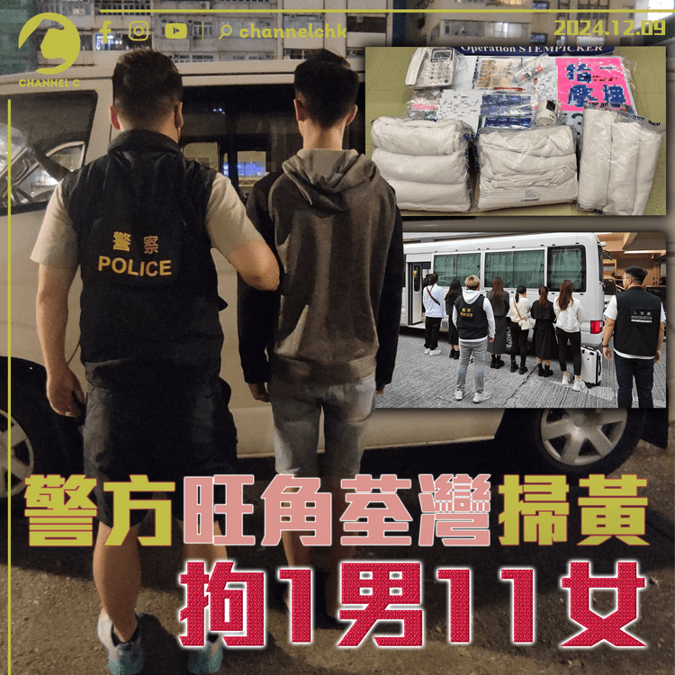 警方旺角荃灣掃黃　拘1男11女