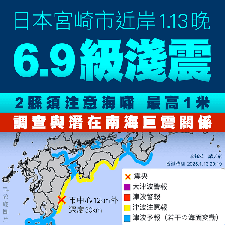 日本宮崎近岸6.6級淺震 海嘯20cm！氣象廳再調查 否認南海巨震機會增｜天氣師李鈺廷