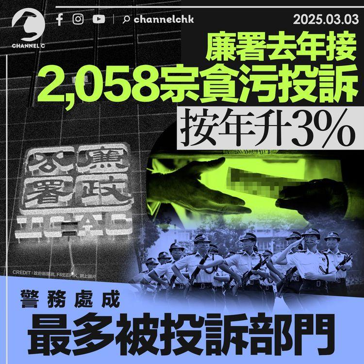 廉署去年接2,058宗貪污投訴　按年升3%　警務處成最多被投訴部門