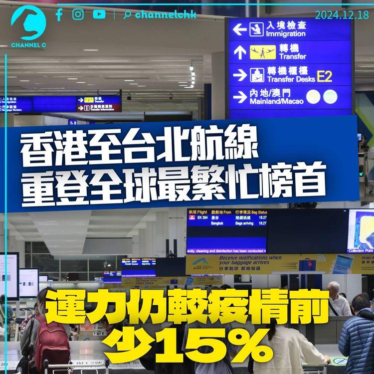 台北香港航線重登全球最繁忙榜首　新加坡3航線打入十大稱冠