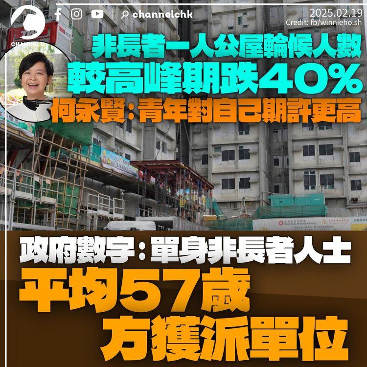 非長者一人公屋申請者較高峰期減40%　何永賢稱「青年對自己期許更高」　計分制下平均57歲方獲配單位