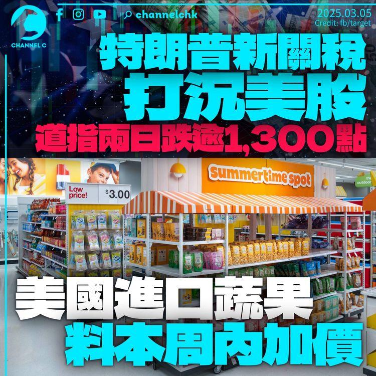 特朗普關稅打沉美股　道指兩日累跌逾1,300點　美國進口蔬果最快本周內加價