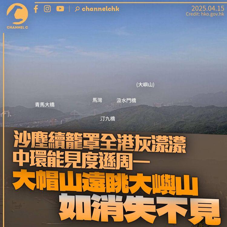 沙塵續籠罩全港灰濛濛　中環能見度差過周一　大帽山遠眺大嶼山如「消失」