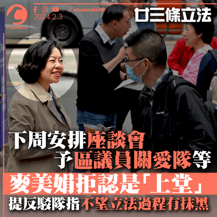 廿三條立法｜下周安排座談會予區議員關愛隊等　麥美娟拒認是「上堂」　提反駁隊指不望立法過程有抹黑