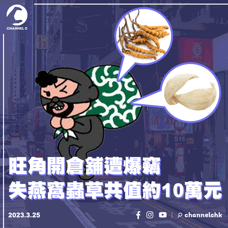旺角開倉舖遭爆竊 失燕窩蟲草共值約10萬元