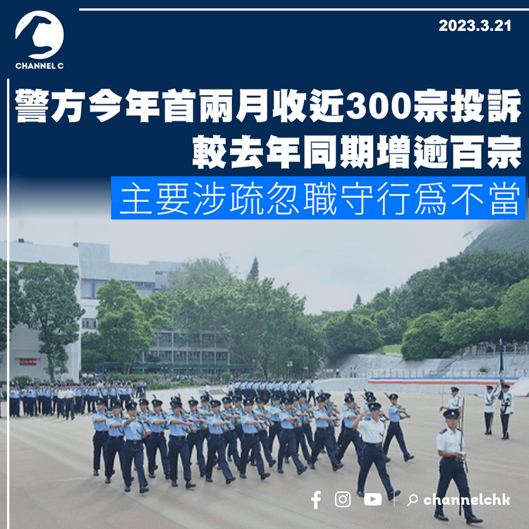 警方今年首兩月收近300宗投訴 較去年同期增逾百宗 主要涉疏忽職守行為不當