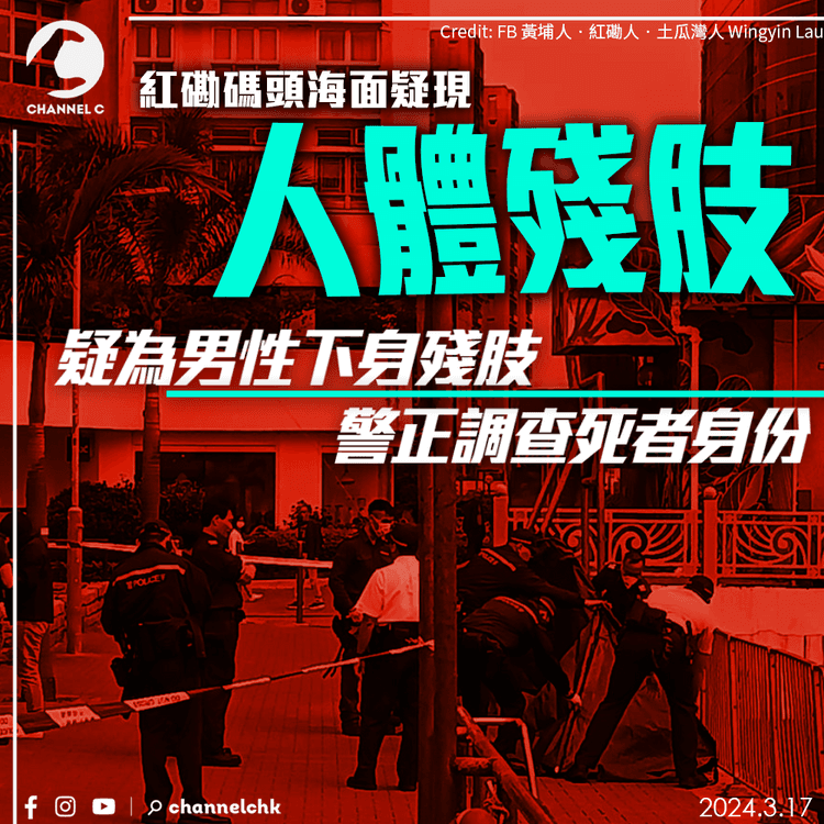 紅磡碼頭海面疑現人體殘肢　疑為男性下身殘肢　警正調查死者身份