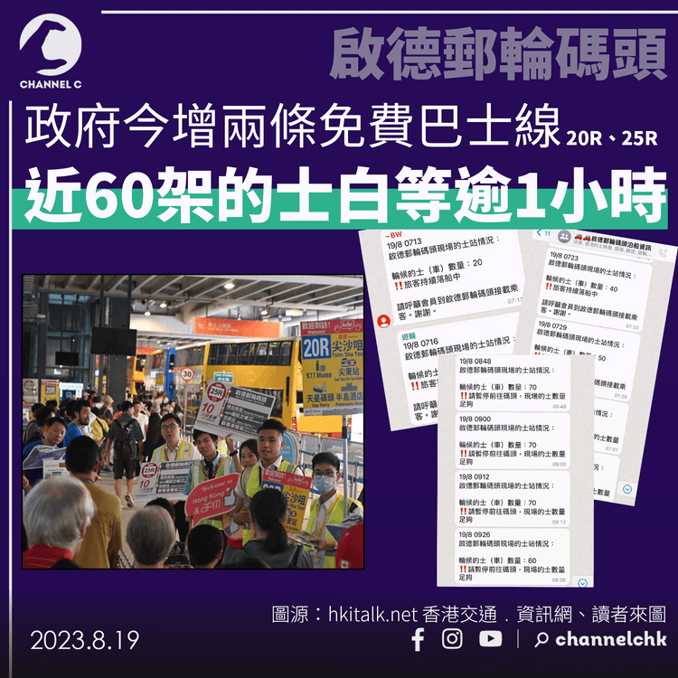 啟德郵輪碼頭｜政府今增兩條免費巴士線　近60架的士白等逾1小時