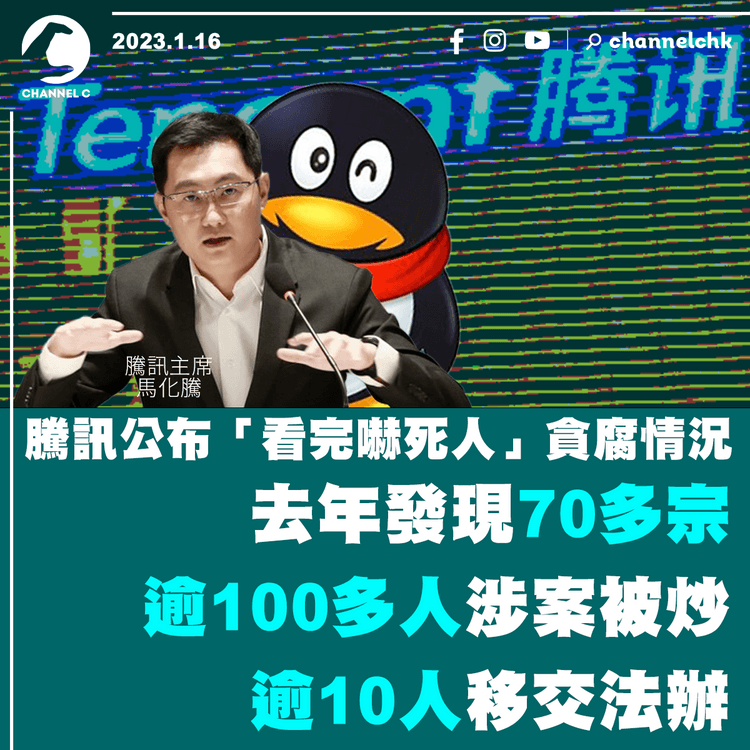 騰訊公布「看完嚇死人」貪腐情況 去年發現70多宗逾100多人涉案被炒逾10人移交法辦