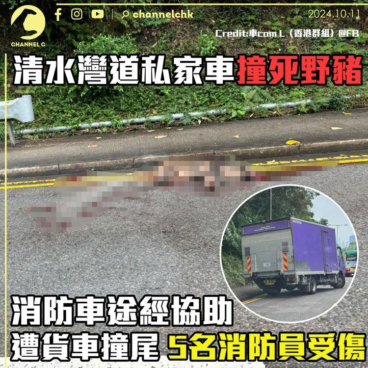 清水灣道私家車撞死野豬　消防車途經協助遭貨車撞尾　5名消防員受傷