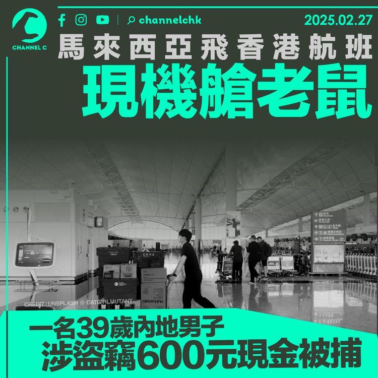 馬來西亞飛香港航班現機艙老鼠　一名39歲內地男子涉盜竊600元現金被捕