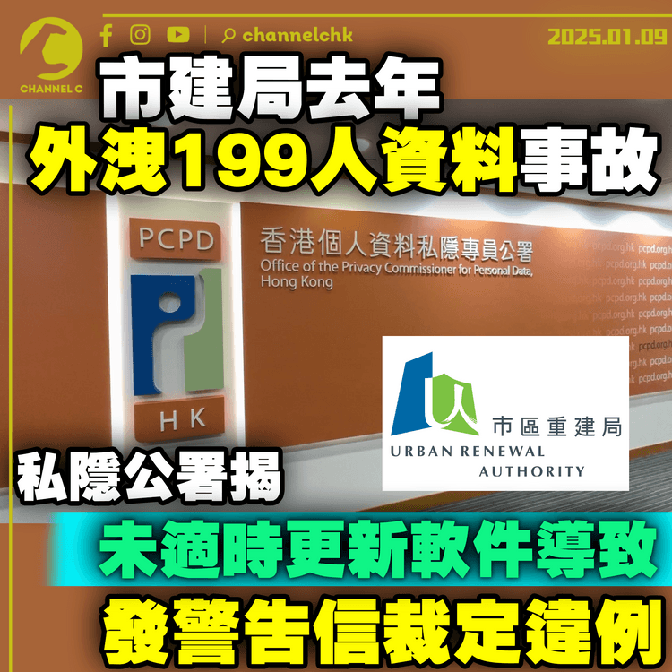 市建局去年外洩199人資料事故　私隱公署揭未適時更新軟件導致　發警告信裁定違例