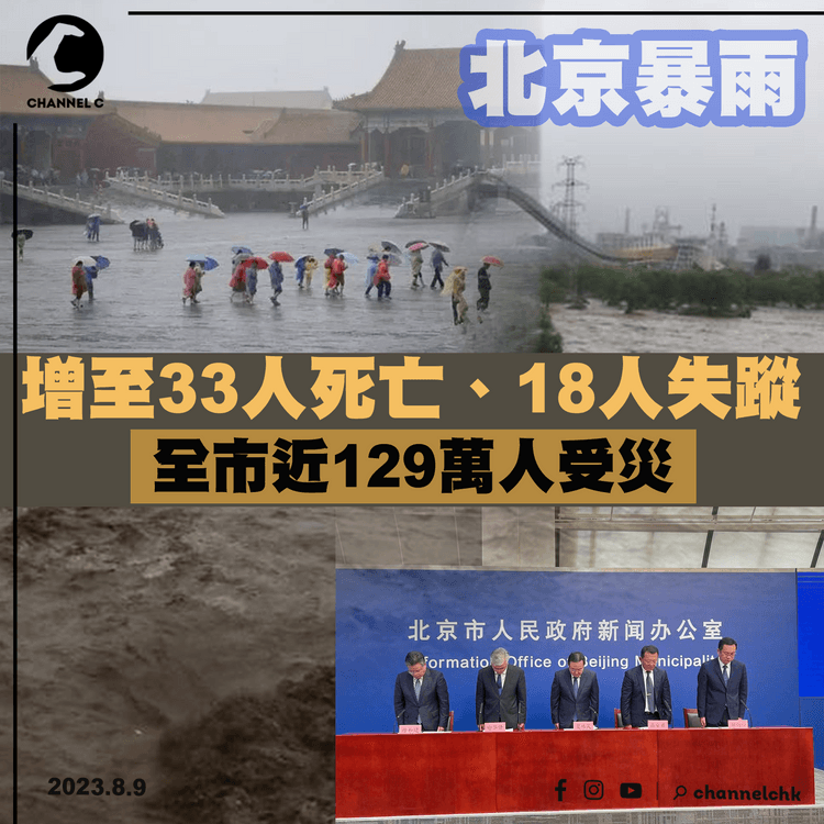 北京暴雨增至33人死亡18人失蹤　全市近129萬人受災