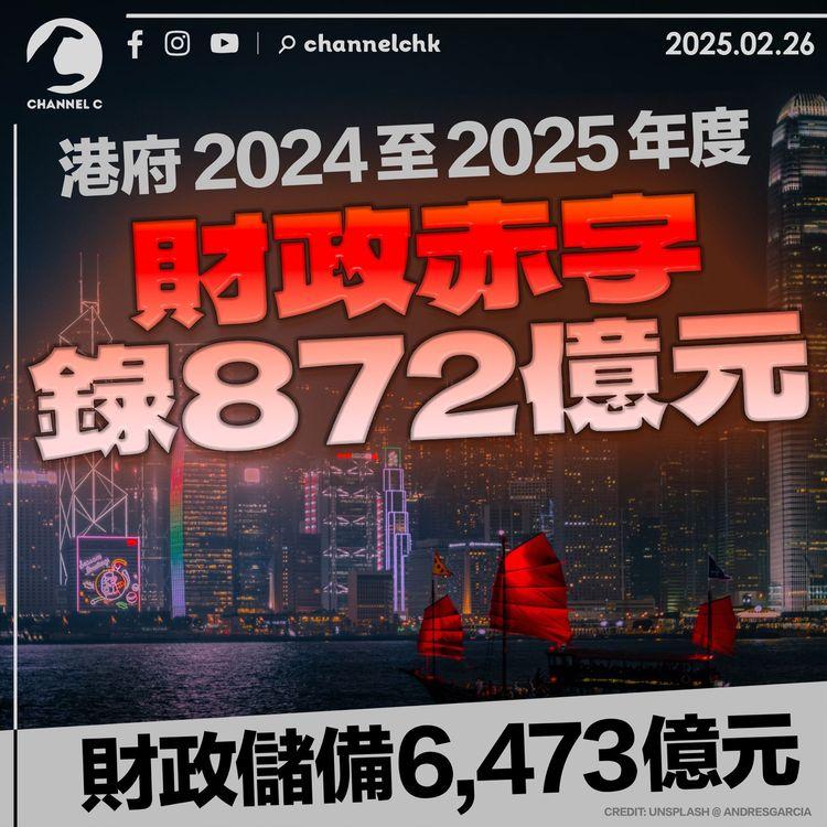 財政預算案2025｜2024至2025年度財政赤字錄872億元　財政儲備6,473億元