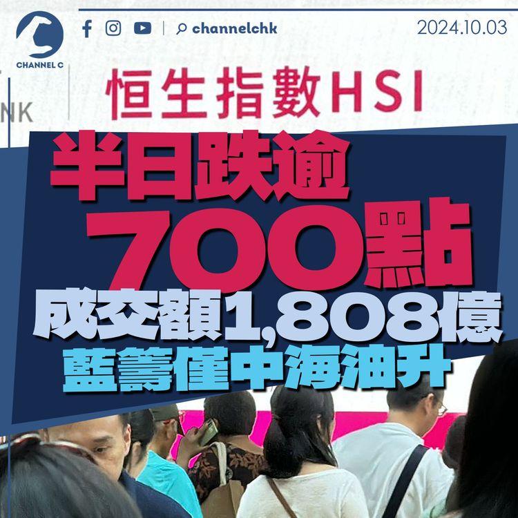 恒指半日跌逾700點　成交額1,808億　藍籌僅中海油升