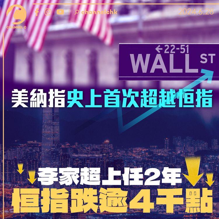 美納指史上首次超越恒指　李家超上任2年恒指跌逾4千點