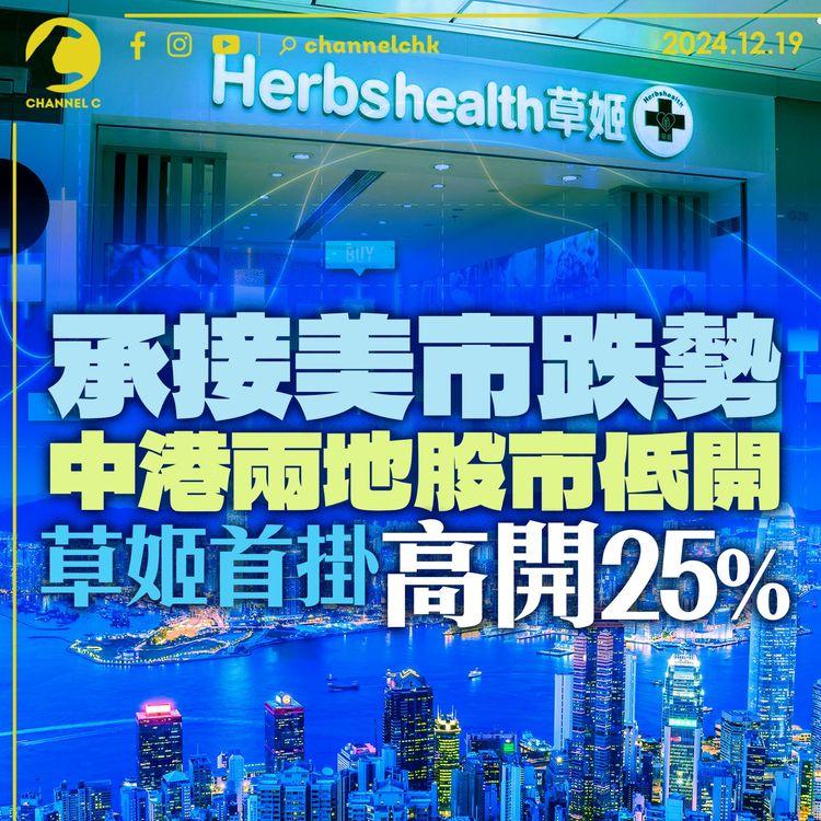 承接美市跌勢　中港兩地股市低開　草姬首掛高開25%