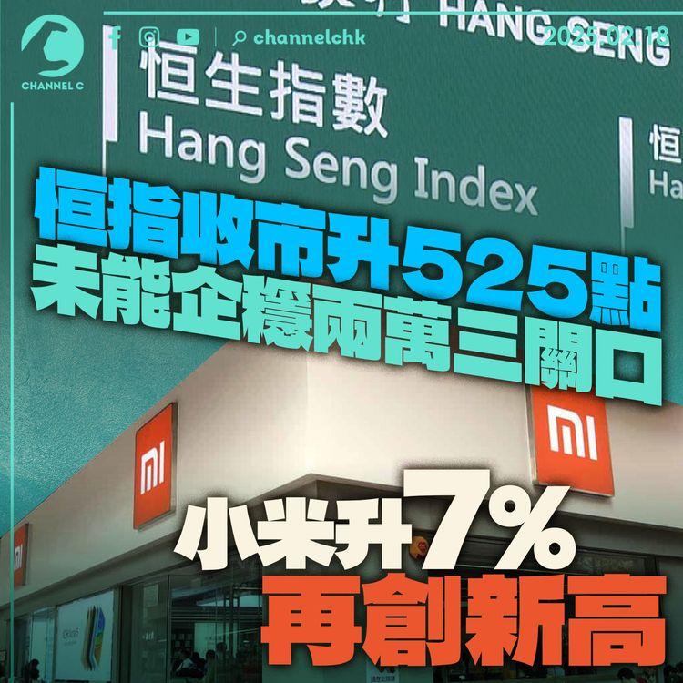 恒指收市升525點　未能企穩兩萬三關口　小米升7%再創新高