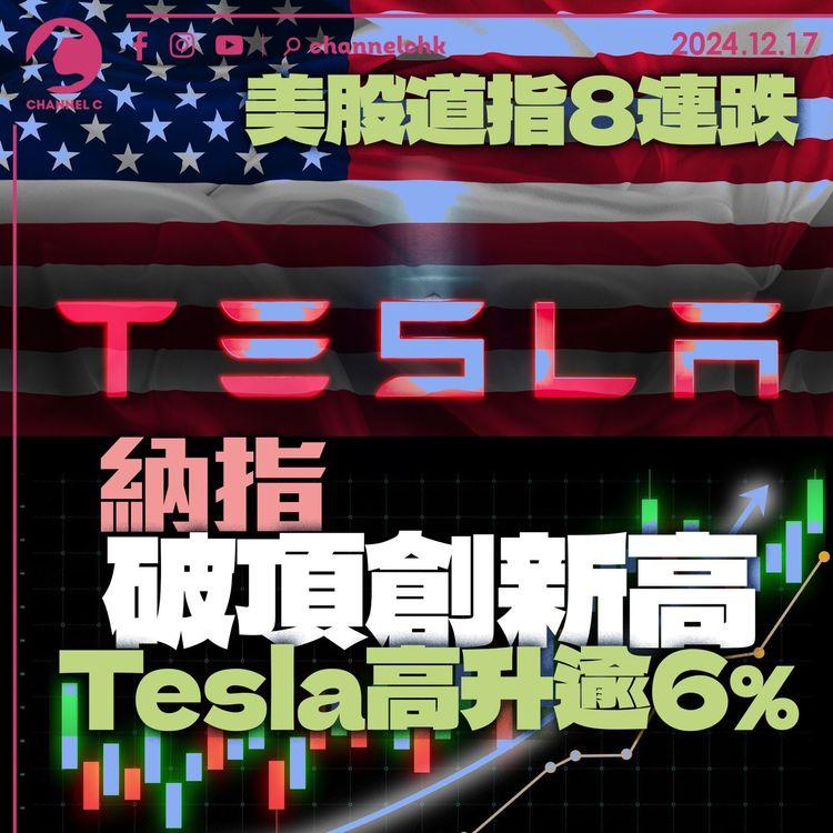 美股道指8連跌　納指破頂創新高　Tesla高升逾6%