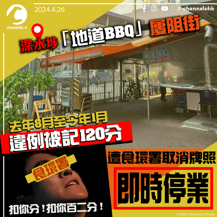 深水埗「地道BBQ」屢阻街　去年8月至今年1月違例被記120分　遭食環署取消牌照即時停業