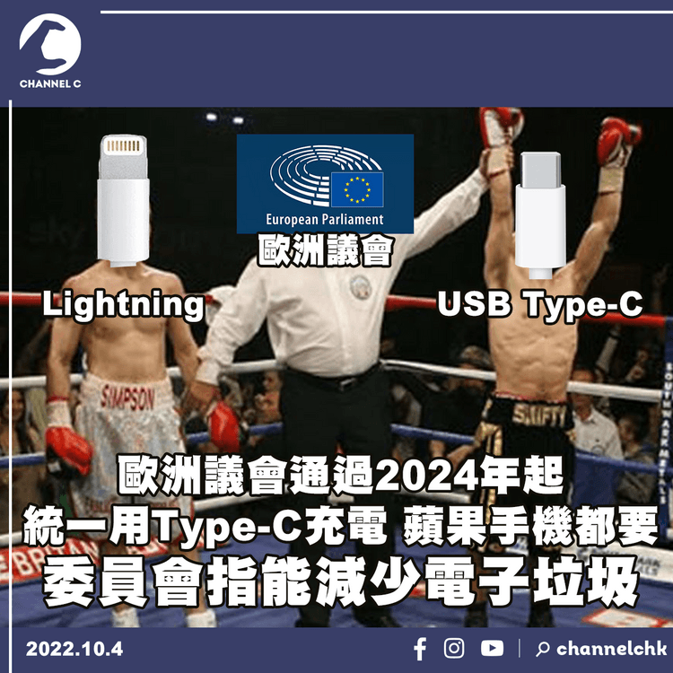 歐洲議會通過統一用Type-C充電 蘋果手機都要 委員會指能減少電子垃圾