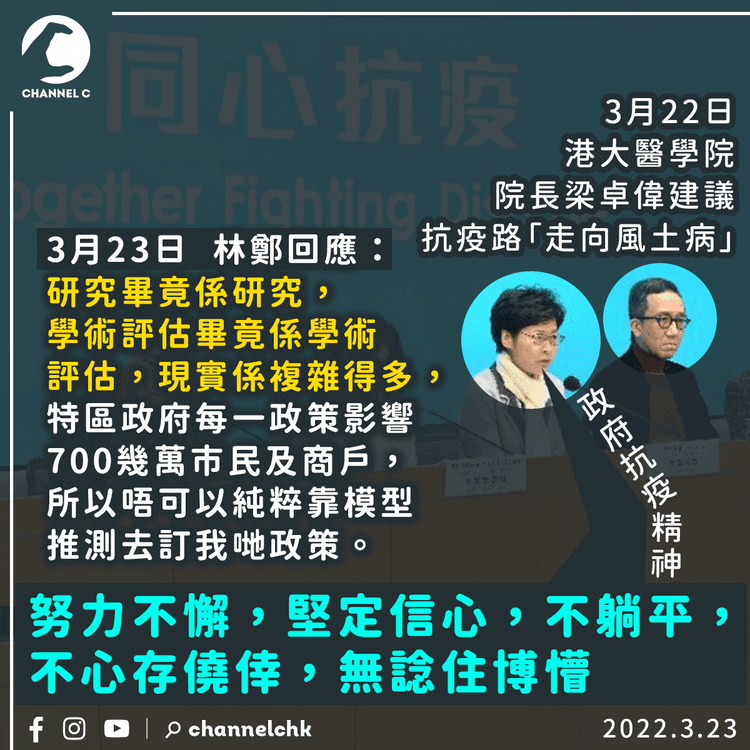 林鄭：政府抗疫精神不躺平 不心存僥倖 不博懵 目標與國家一致 