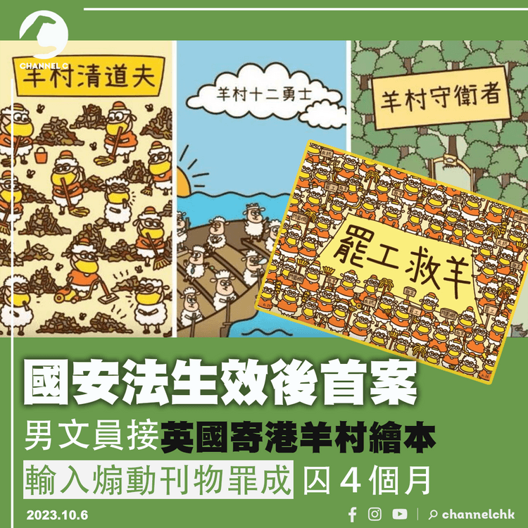 國安法生效後首案　男文員接收英國郵寄香港羊村繪本　認輸入煽動刊物罪囚４個月