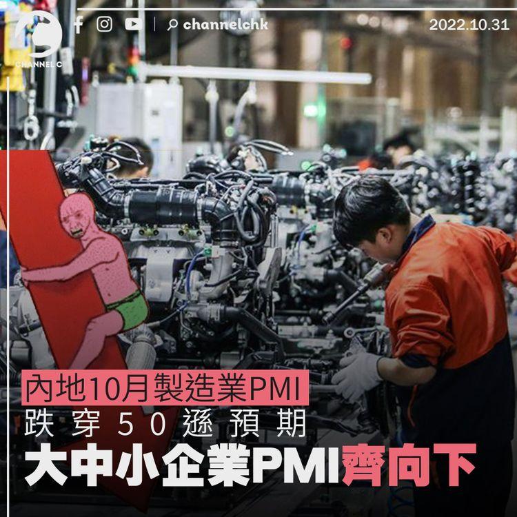 內地10月製造業PMI跌穿50 遜預期 大中小企業PMI齊向下