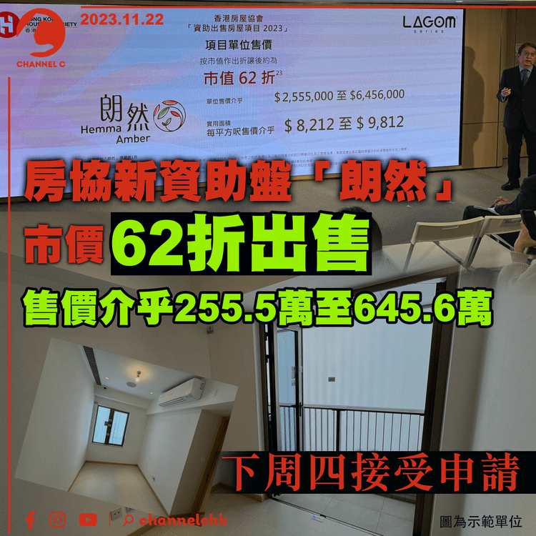 房協新資助盤「朗然」市價62折出售　售價介乎255.5萬至645.6萬　下周四接受申請