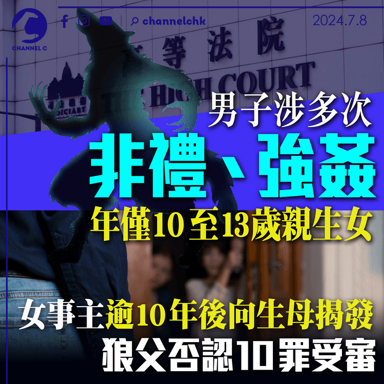 男子涉多次非禮、強姦年僅10至13歲親生女　女事主逾10年後向生母揭發　狼父否認10罪受審