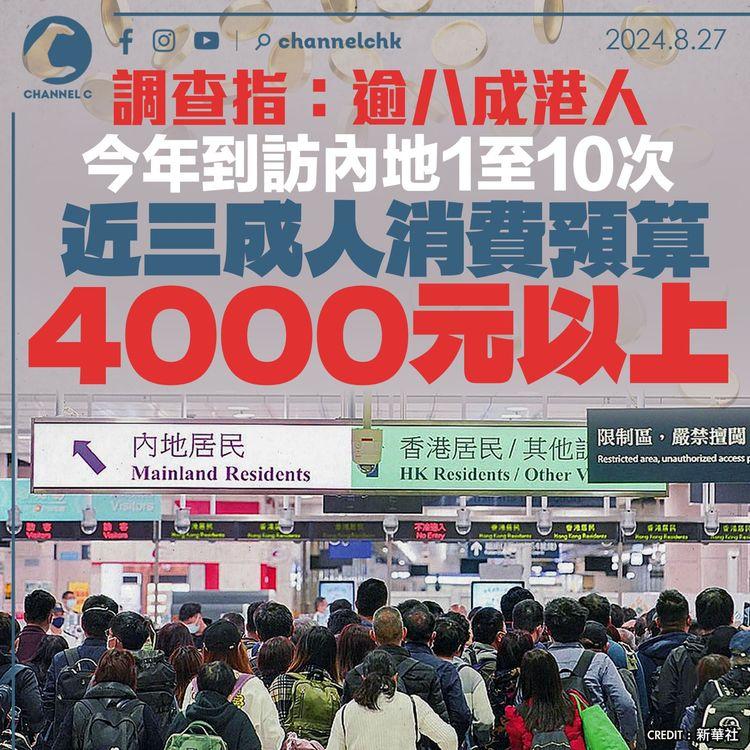 調查指：逾八成港人今年到訪內地1至10次　近三成人消費預算4,000元以上