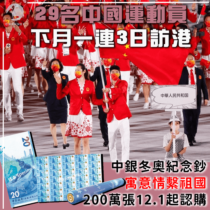 29名中國運動員下月訪港 200萬張冬奧紀念鈔12.1起認購