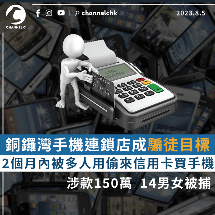 銅鑼灣手機連鎖店成騙徒目標　2個月內被多人用偷來信用卡買手機　涉款150萬　14男女被捕