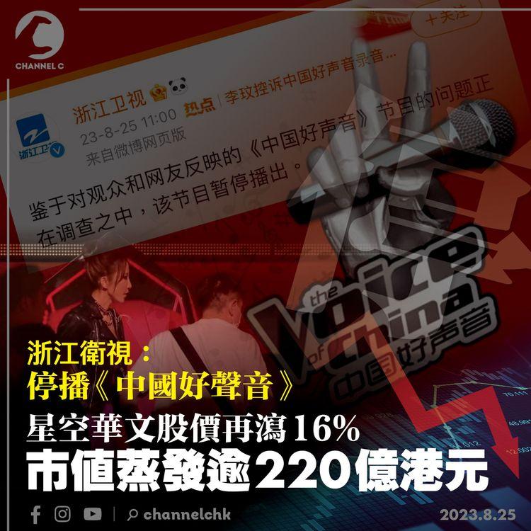 浙江衛視：停播《中國好聲音》　星空華文股價再瀉16%　市值蒸發逾220億港元