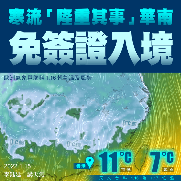 寒流將襲港3日 天文台料1日跌8度 1.16及17市區11°C︱天氣師李鈺廷