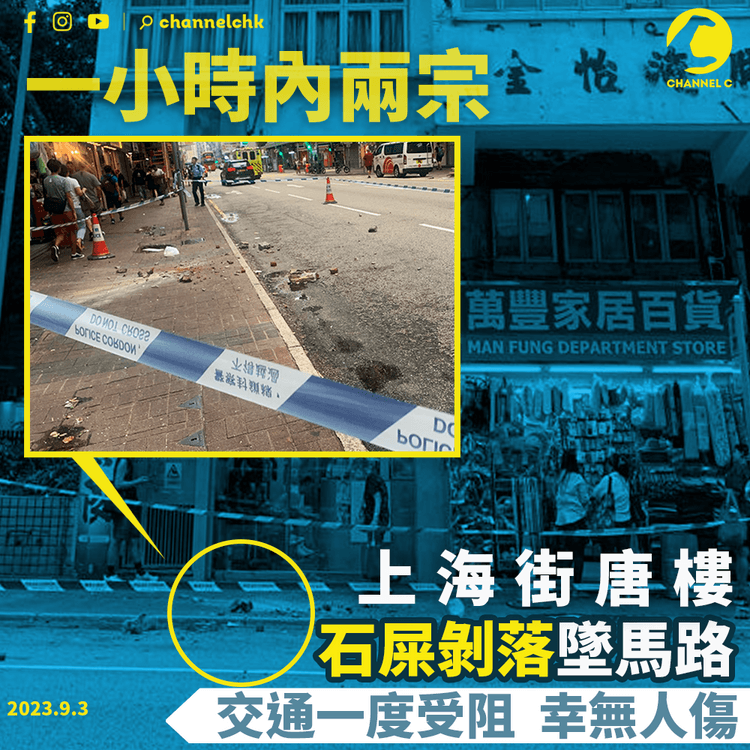一小時內兩宗｜上海街唐樓石屎剝落墜馬路　交通一度受阻　幸無人傷