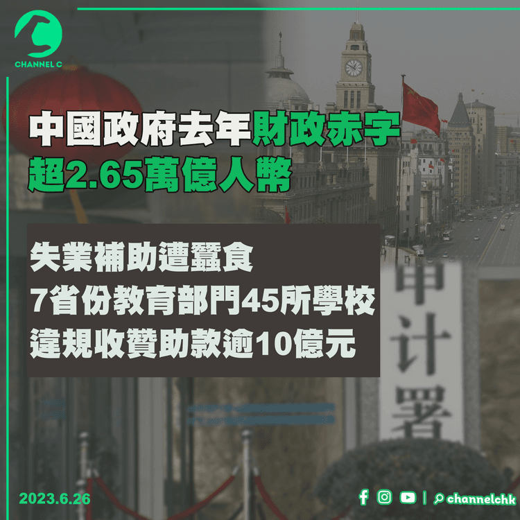 中國政府去年財政赤字超2.65萬億人幣　失業補助遭蠶食　7省份45所學校違規收款逾10億