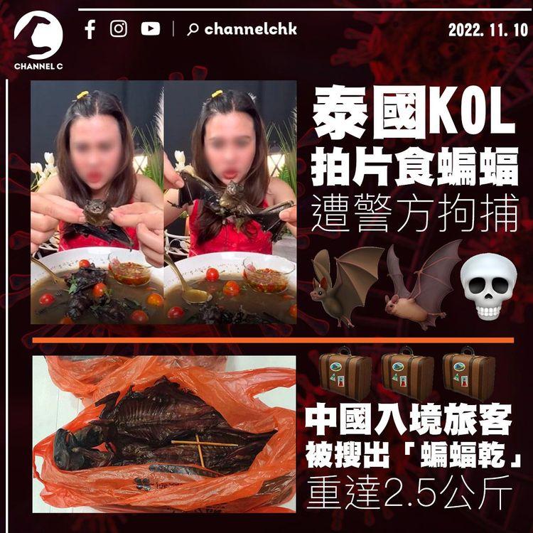 泰國KOL拍片食蝙蝠被捕 另有中國旅客被搜出「蝙蝠乾」