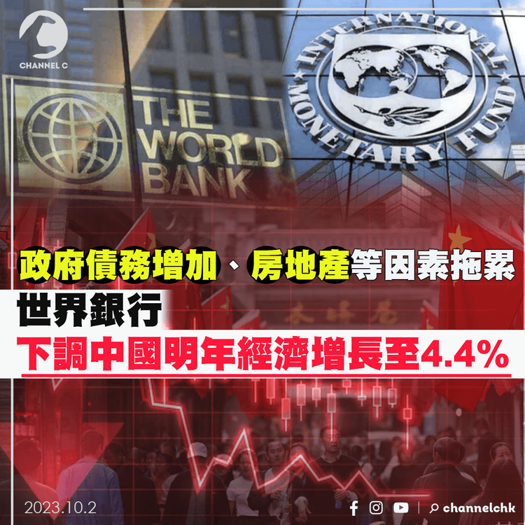 政府債務增加、房地產等因素拖累 　世界銀行下調中國明年經濟增長至4.4%