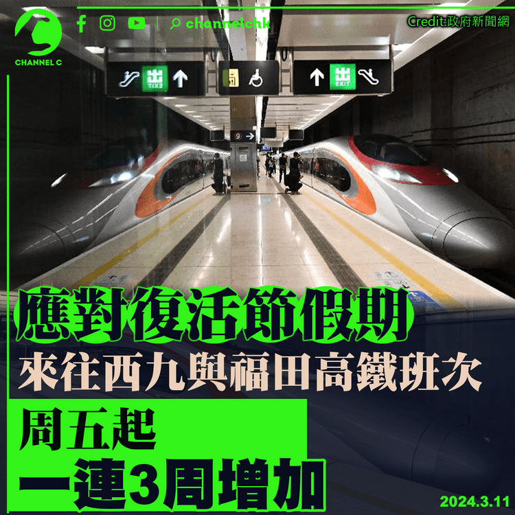 應對復活節假期　來往西九與福田高鐵班次　周五起一連3周增加