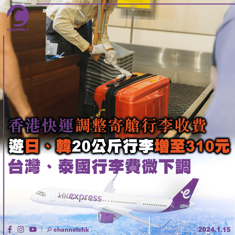 香港快運調整寄艙行李收費　遊日、韓20公斤行李增至310元　台灣、泰國行李費微下調